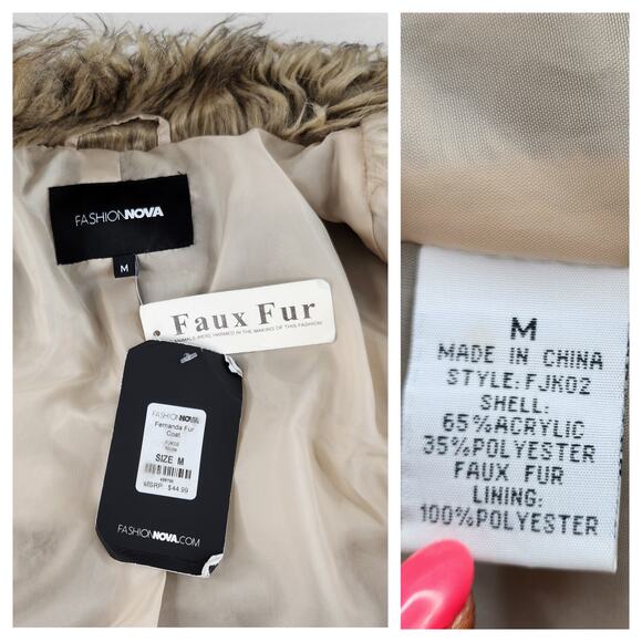 Faux Fur Bomber Coat Womens Medium Brown Fuzzy Fluffy Jacket Thick Preppy NWT - Picture 14 of 15